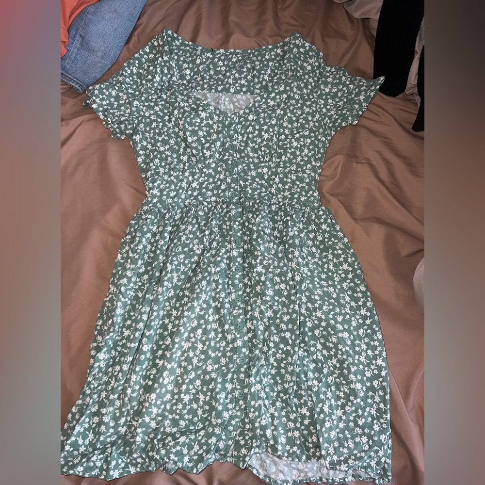 green and white floral dress
